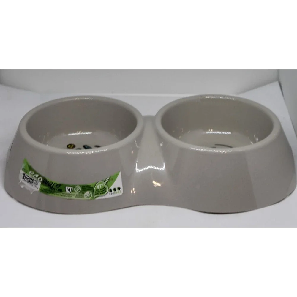 VanNess Ecoware Bamboo Double Cat Dish 16 oz - 12” x 7” Heavy Duty Non-Skid Gray